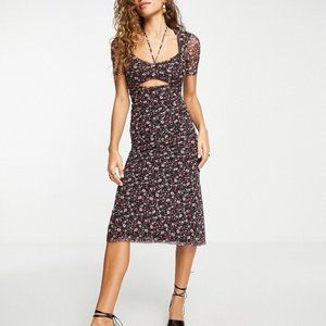 Topshop cut out floral mesh midi dress Size 12